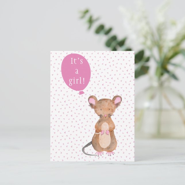 It's a girl  | Cute Woodland Mouse Postcard (Standing Front)