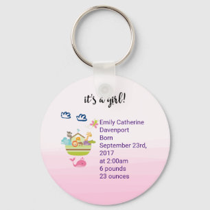 It's A Girl Cute Zoo Animal Ark Birth Announcement Key Ring