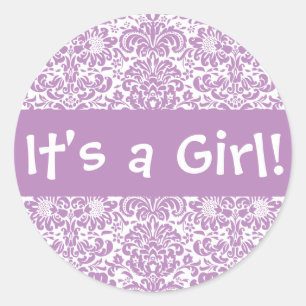 It's a Girl! Damask Envelope Sticker Seal
