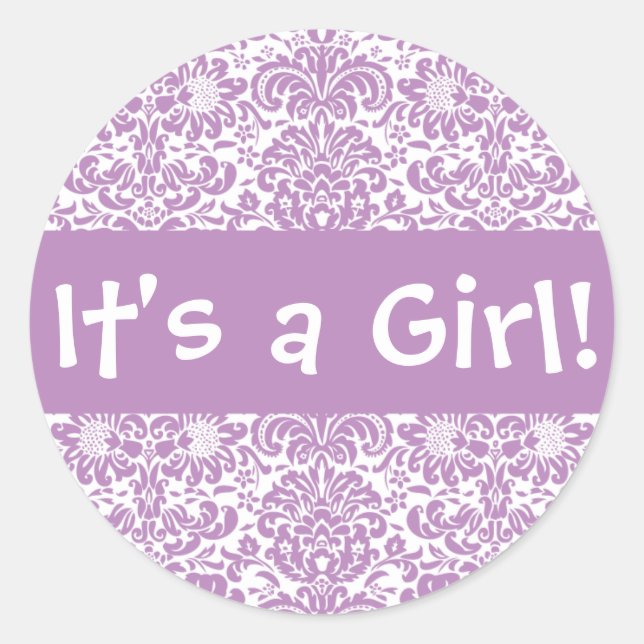 It's a Girl! Damask Envelope Sticker Seal (Front)