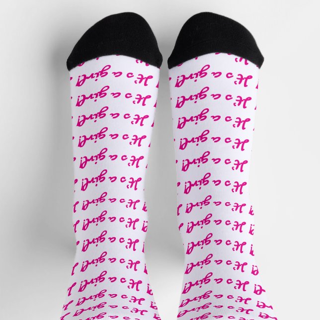 It's a Girl! Dark Pink Script Baby Gender Reveal Socks (Top)