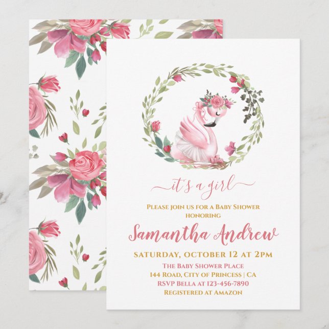 It's a Girl Delicate Flamingo Baby Shower Invitation (Front/Back)