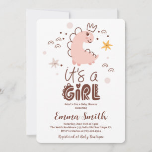 It's a Girl Dinosaur Baby Shower Invitation