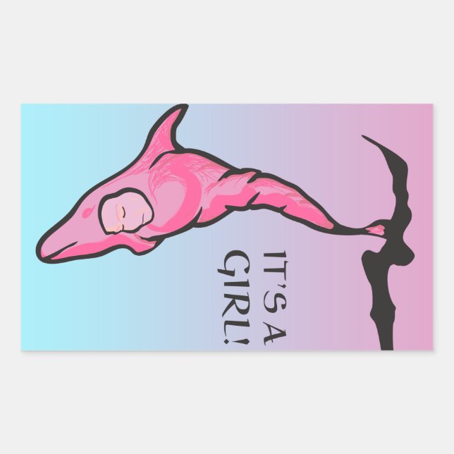 it's a girl! (dolphin cocoon) rectangular sticker (Front)