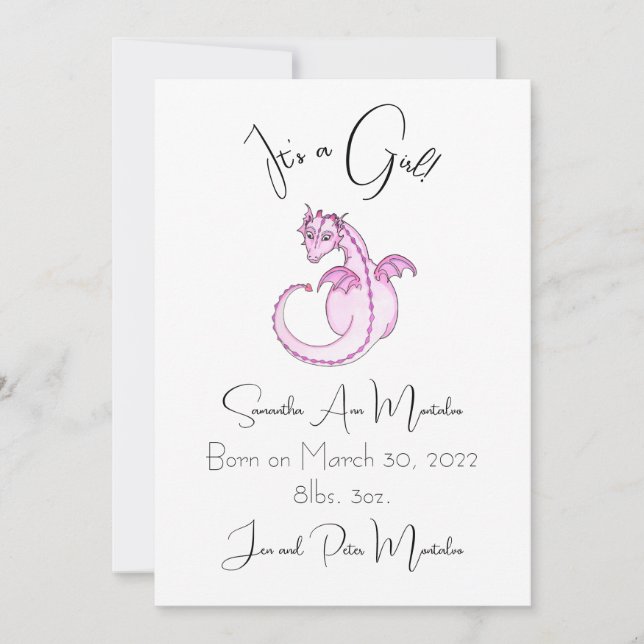 It's a girl!!  Dragon birth announcement. Announcement (Front)