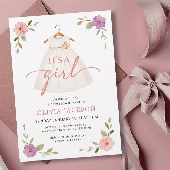 It's A Girl Dress Baby Shower Invitation (Creator Uploaded)