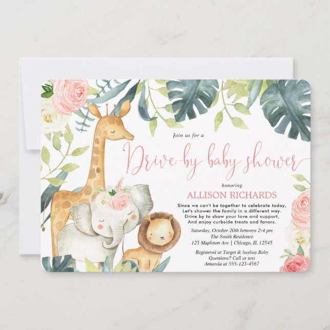 It's a Girl Drive-by baby shower safari animals Invitation (Front)