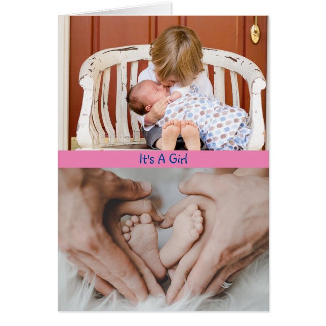 It's A Girl Dual Photo Custom Text Birth Announce (Front)