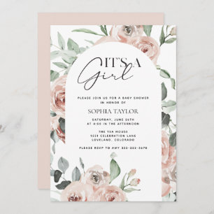 It's a Girl Dusty Pink Floral Girl Baby Shower Invitation