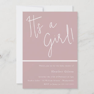 Its a girl! Dusty Pink Mauve Girls Baby Shower Invitation