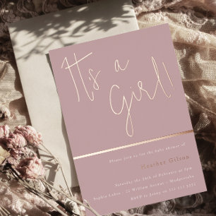 Its a Girl! Dusty Rose Mauve Baby Shower Rose Gold
