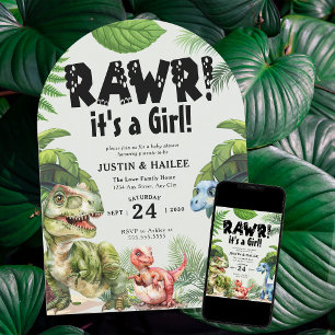 It's A Girl Editable Dinosaur Baby Shower Invitation