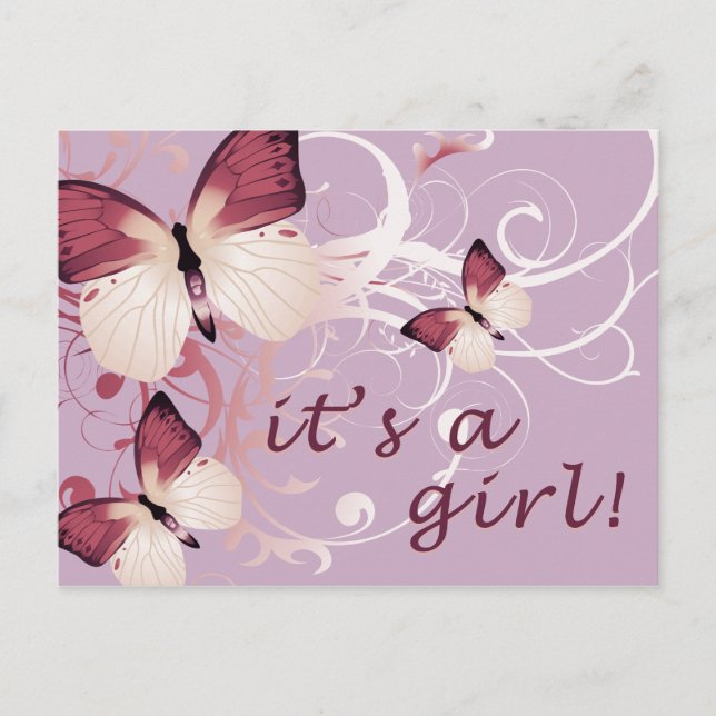 it's a girl : elegant butterflies announcement (Front)