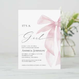 It's a Girl   Elegant Classy Pink Bow Baby Shower Invitation