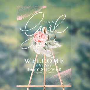 It's a Girl Elegant Floral Baby Shower Welcome Acrylic Sign