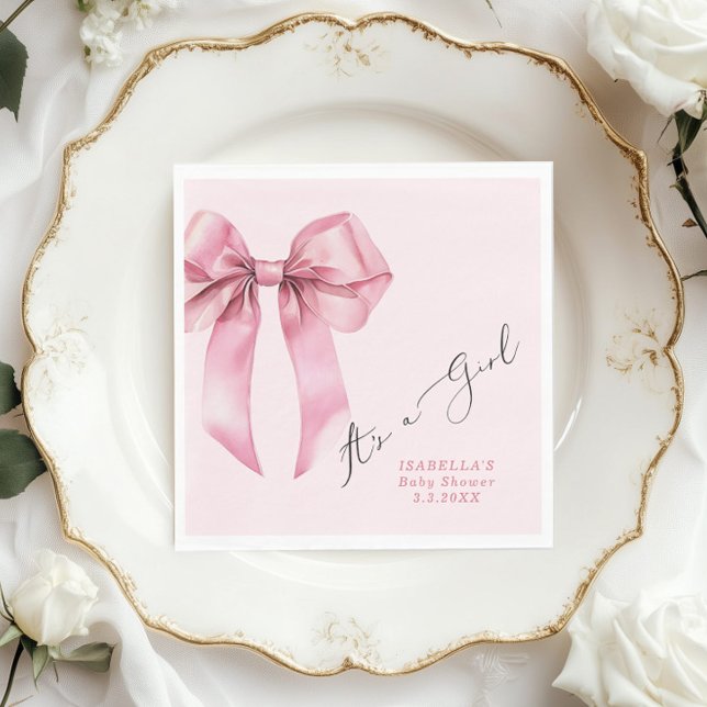 Its a girl Elegant Pink Bow Baby Shower Napkin (Creator Uploaded)