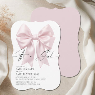 Its A Girl Elegant Soft Pink Bow Baby Shower Invitation