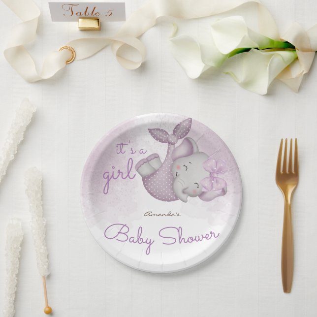 It's a girl elephant baby girl shower paper plate (Wedding)