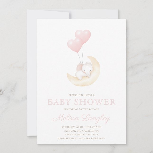 it's a Girl elephant pink balloon cute Baby shower Invitation (Front)