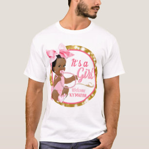 It's a Girl Ethnic Baby Girl Pink Bow & Pearls T-Shirt
