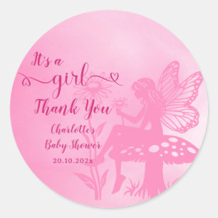 It's a Girl! Fairy Mushroom and Flower Baby Shower Classic Round Sticker