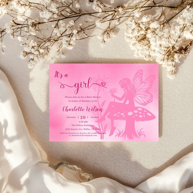 It's a Girl! Fairy Mushroom and Flower Baby Shower Invitation (Creator Uploaded)