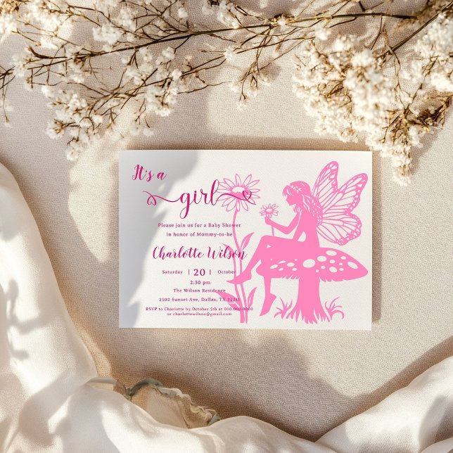 It's a Girl! Fairy Mushroom and Flower Baby Shower Invitation (Creator Uploaded)