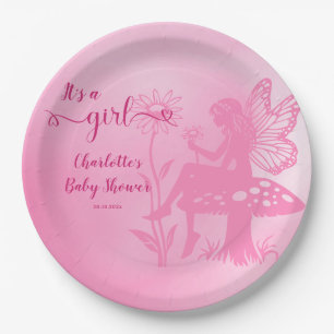 It's a Girl! Fairy Mushroom and Flower Baby Shower Paper Plate