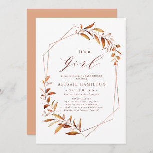 It's a Girl Fall Greenery Geometric Baby Shower Invitation