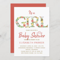 It's a GIRL floral alphabet script baby shower