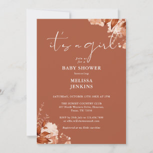 Its A Girl Floral Autumn Fall Baby Shower Invitation