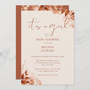 Its A Girl Floral Autumn Fall Baby Shower Invitation