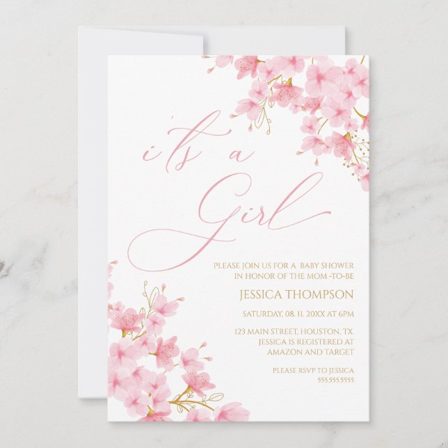 i'ts a Girl Floral Baby Shower Cherry Blossom Invitation (Front)