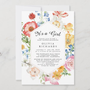 It's A Girl Floral Baby Shower Invitation