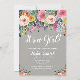 It's A Girl Floral Baby Shower Invitation