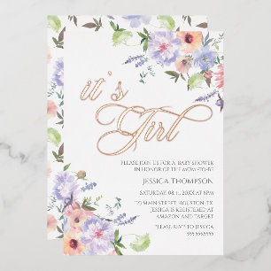 i'ts a Girl Floral Baby Shower pink and purple 