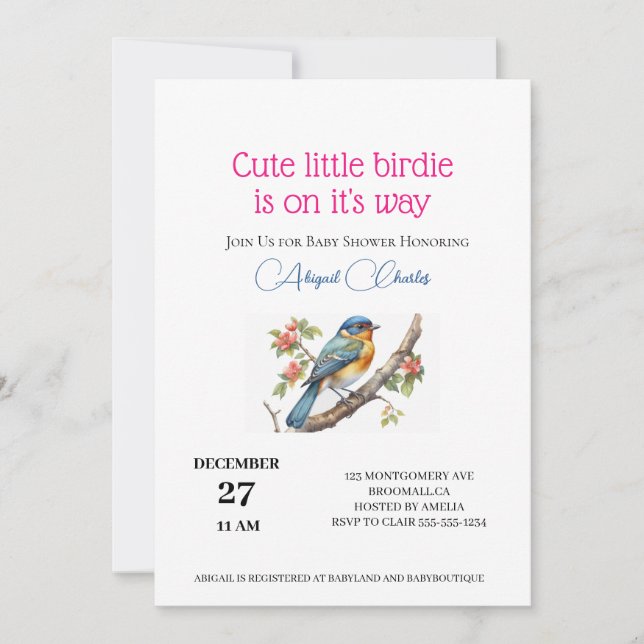It's a girl floral bird's nest baby shower card (Front)