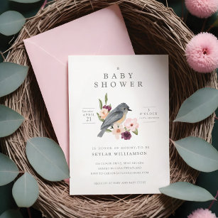 It's A Girl Floral Bird's Nest Baby Shower Invitation
