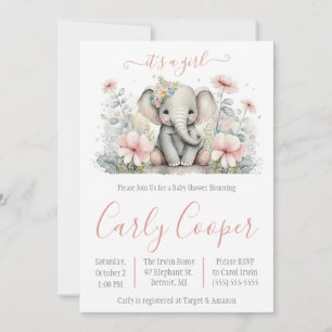 It's a Girl!  Floral Elephant Baby Shower  Invitation