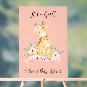 It's a girl floral giraffe pink baby shower acrylic sign