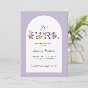 It's a Girl Floral Purple Pink Baby Shower Invitation
