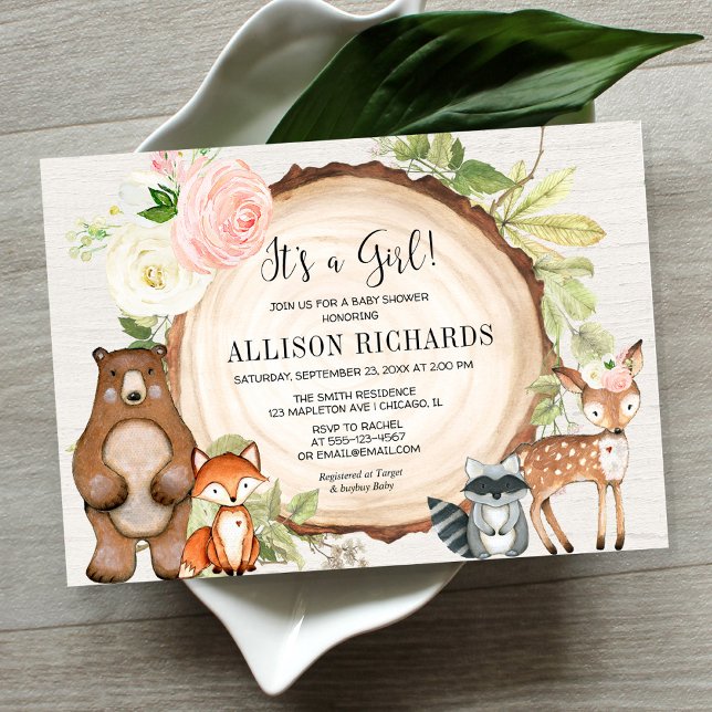 It's a girl floral rustic woodland baby shower invitation (Creator Uploaded)