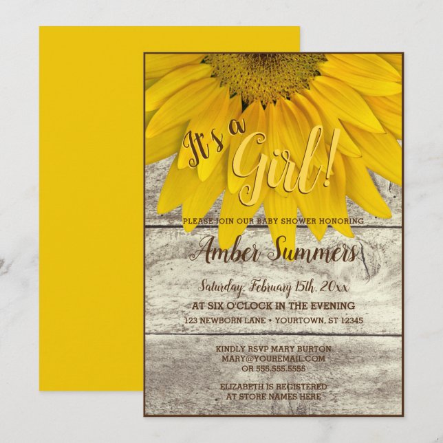 It's a Girl Floral Sunflower Garden Baby Shower Invitation (Front/Back)