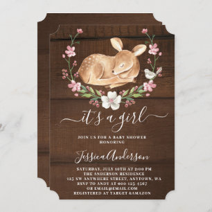 It's A Girl Floral Woodland Baby Deer Baby Shower Invitation