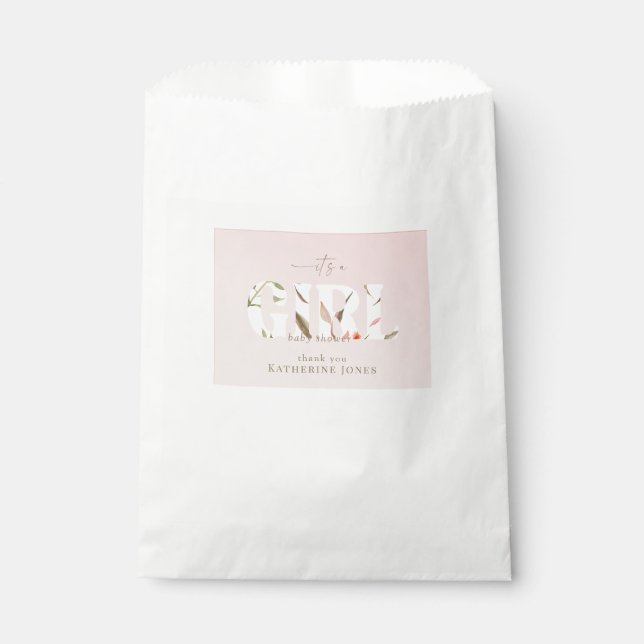 It's a Girl Foliage Blush Baby Shower Favour Bags (Front)