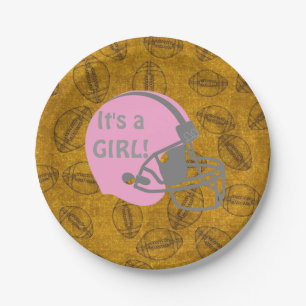 It's a Girl Football Theme Baby Shower Paper Plate