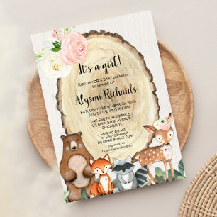 It's a girl forest friends woodland baby shower invitation