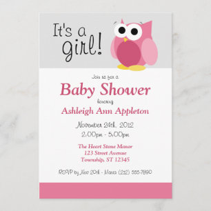 It's a girl! Funny Pink Owl Baby Shower Invitation