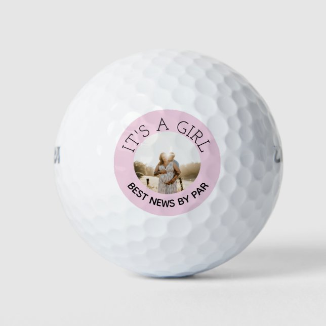 Its a girl Gender reveal photo personalised Golf Balls (Front)