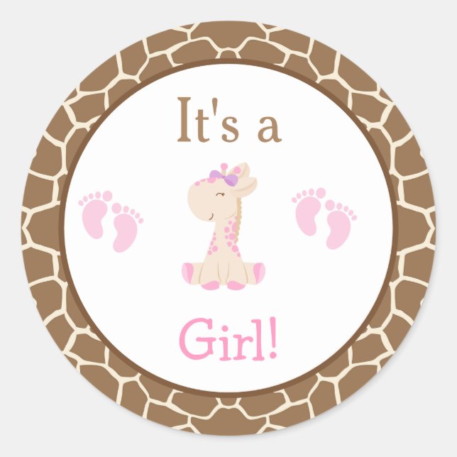 It's a Girl Giraffe Baby Shower Classic Round Sticker (Front)